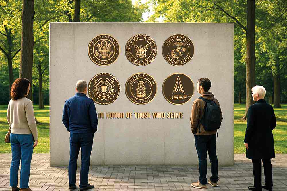 in honoor of all who serverd bronze military memorial plaque wall