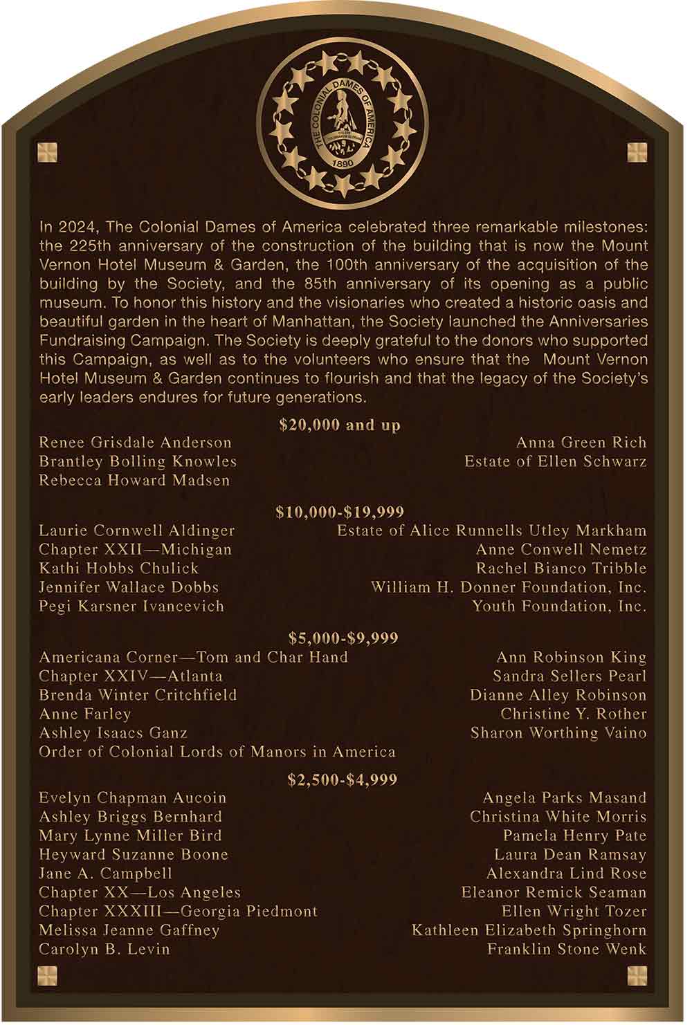 metal portrait relief memorial plaque for building
