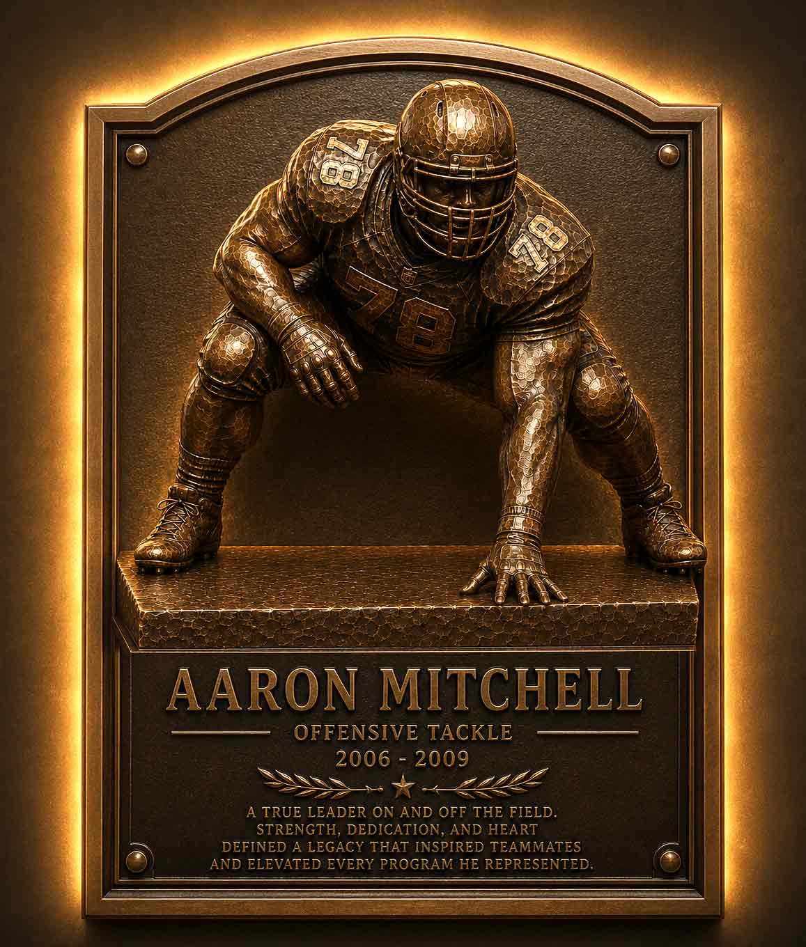 Aaron Mitchell Football Hall of Fame Plaque