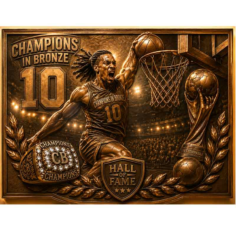 Custom bronze basketball action plaque