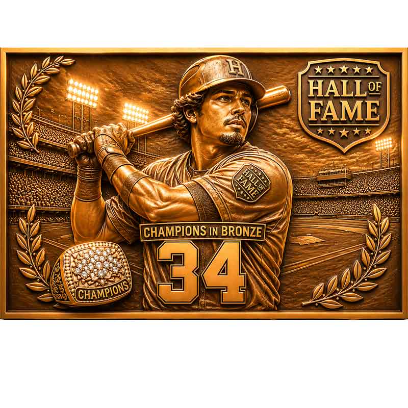 Custom bronze baseball action plaque