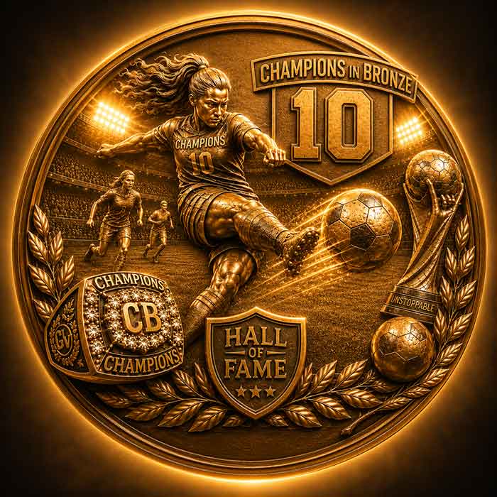 Custom bronze soccer action plaque