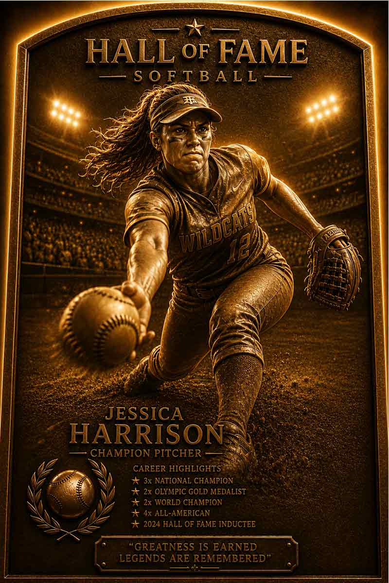 Custom bronze softball action plaque