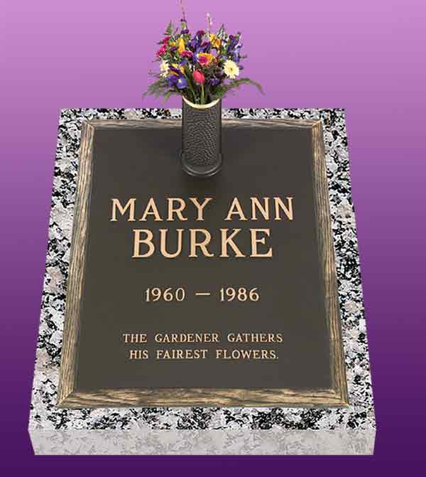 single bronze photo grave marker, bronze grave marker, individual bronze grave markers,  single grave marker