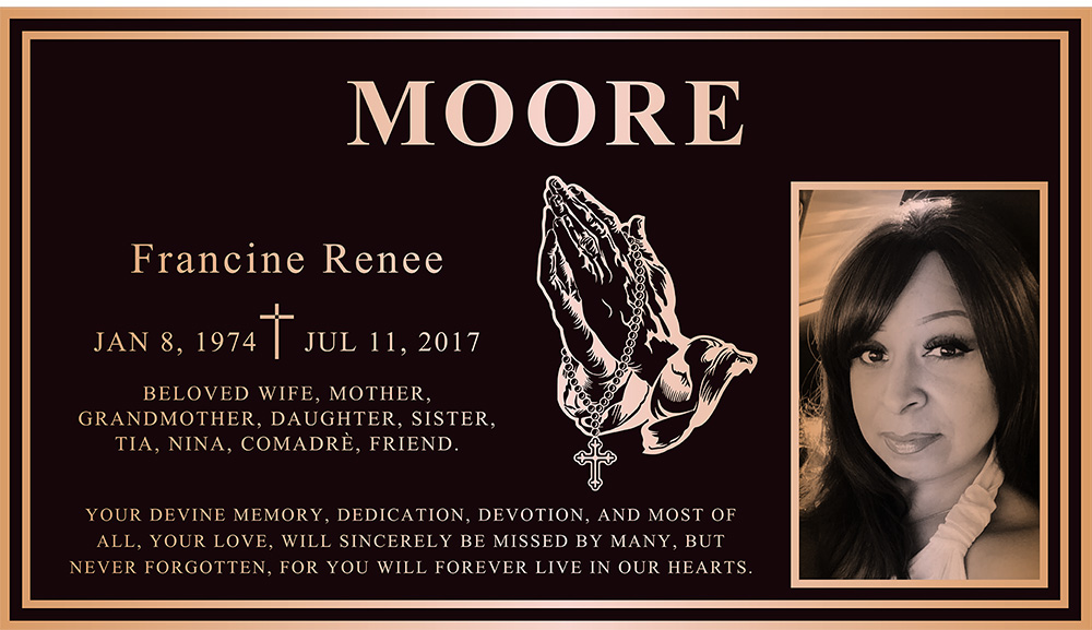 Buy Custom bronze memorial portrait plaques near me with 10-day service fast, cast bronze plaques. Largest woman owned Trusted bronze plaque company with FREE shipping, no additional cost for custom shapes, letters, and borders. We can make any size to fit your budget. WE DON'T MISS DEADLINES!, outdoor memorial plaque