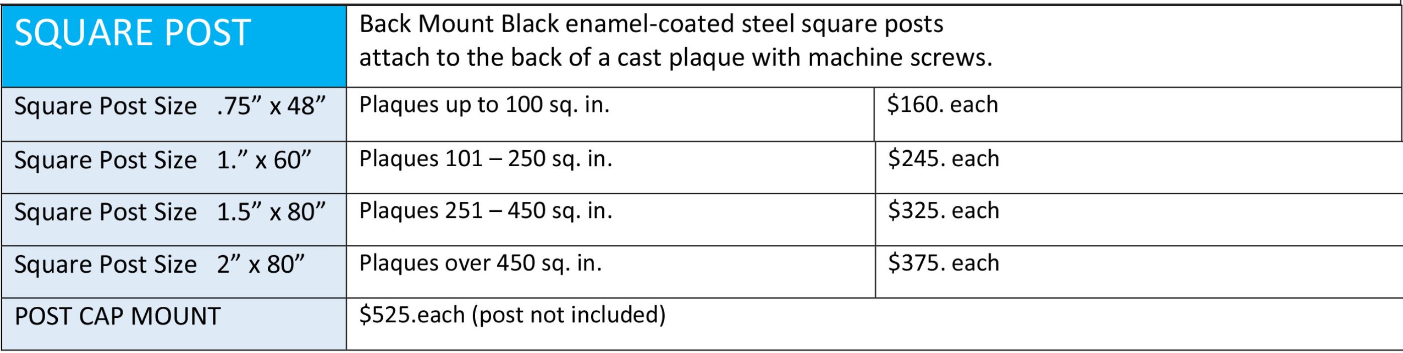 custom bronze plaque post size chart