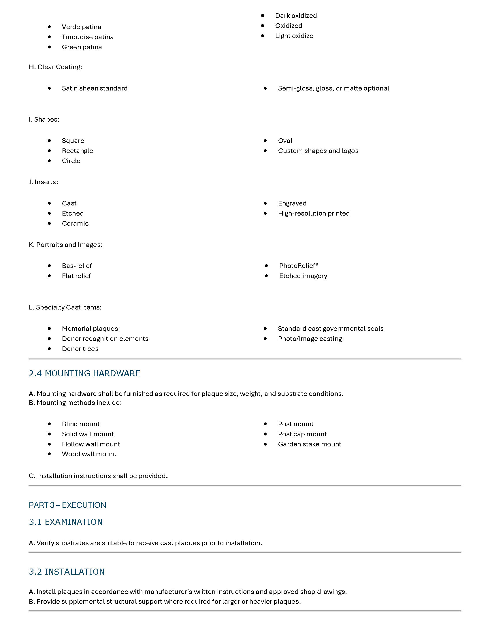 CSI 10 14 16 cast bronze plaques specification page 3