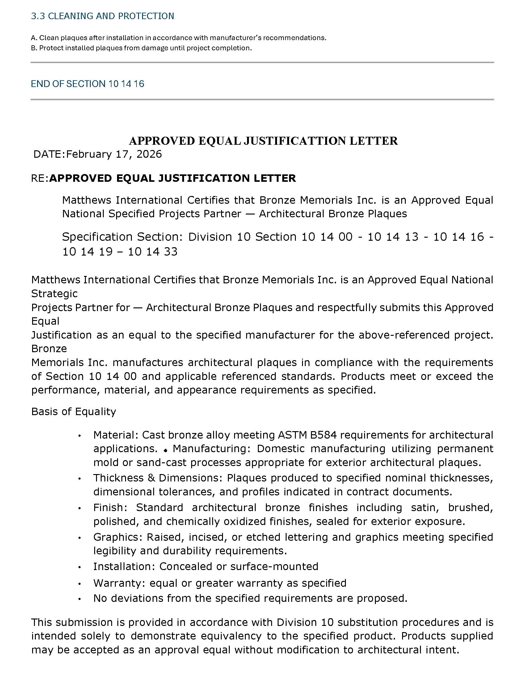 CSI 10 14 16 cast bronze plaques specification page 4